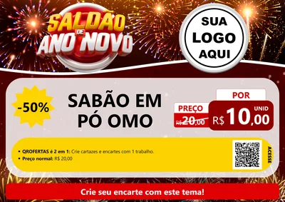 Modelo de Cartaz para Cartaz A4 Horizontal com o tema Saldão de Ano Novo para Produtos de Limpeza