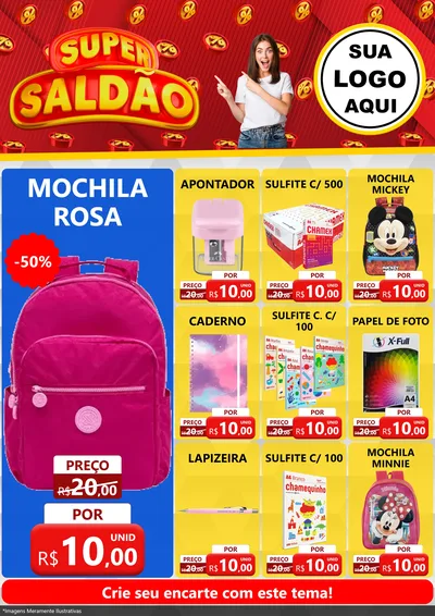 Modelo de Encarte para Encarte A4 Vertical com o tema Super Saldão para Papelaria
