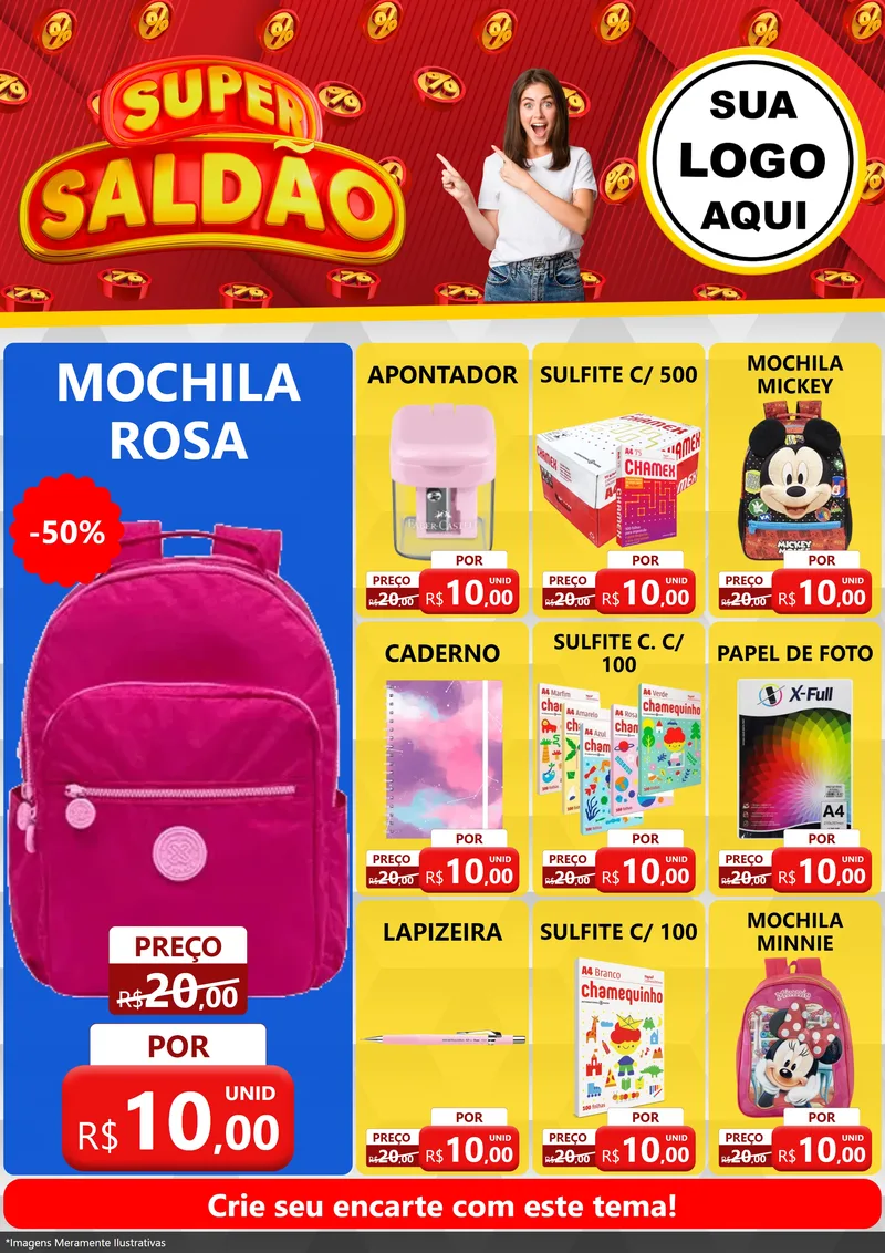 Modelo de Encarte para Encarte A4 Vertical com o tema Super Saldão para Papelaria
