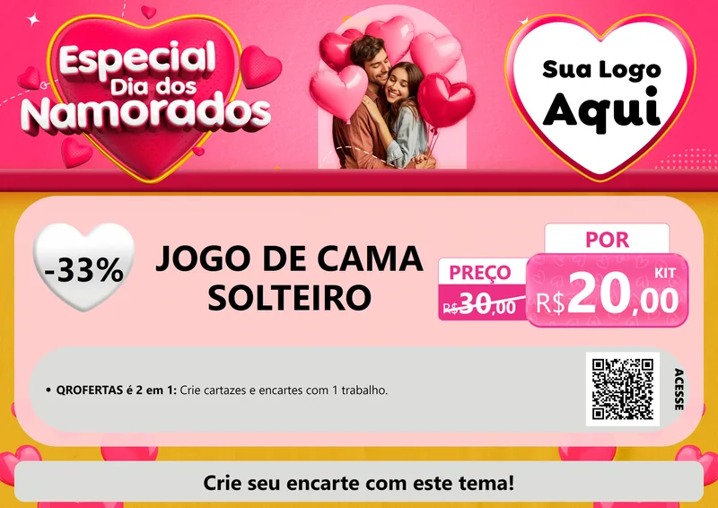 Modelo de Cartaz para Cartaz A4 Horizontal com o tema Especial Dia dos Namorados para Cama, Mesa e Banho