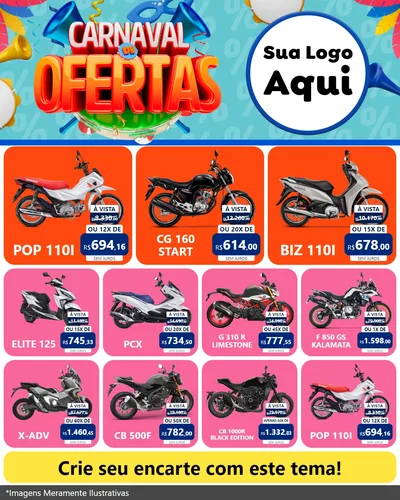 Modelo de Rede Social para Feed Instagram com o tema Carnaval de Ofertas para Concessionaria de Motos