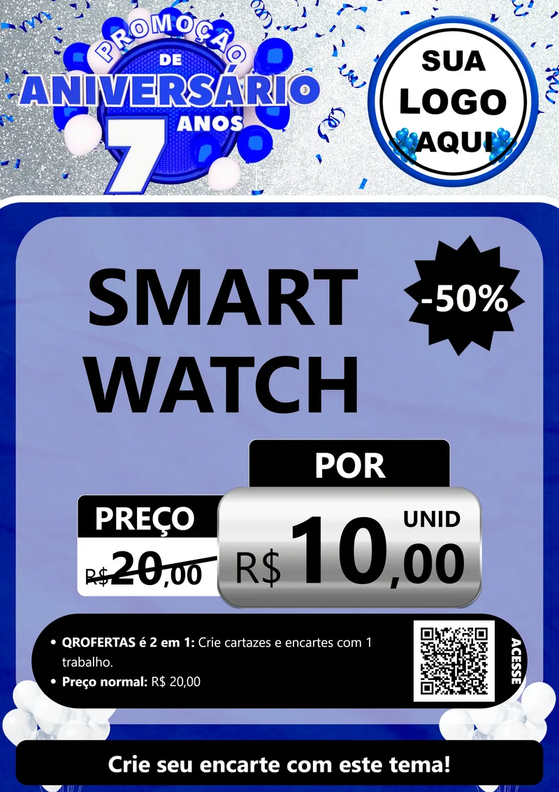 Modelo de Cartaz para Cartaz A4 Vertical com o tema Promoção de Aniversário - 7 Anos para Informática