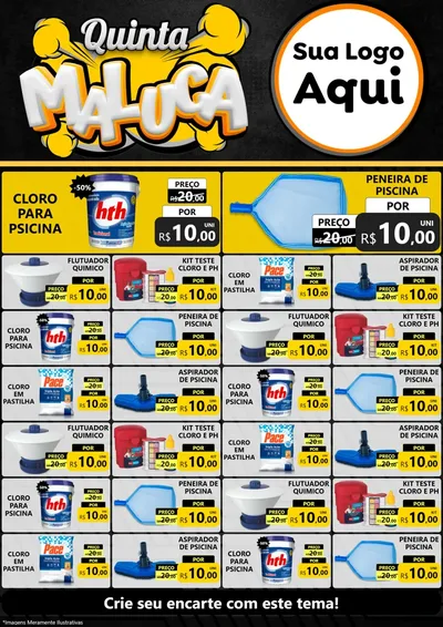 Modelo de Encarte para Encarte A4 Vertical com o tema Quinta Maluca para Produtos para Piscina