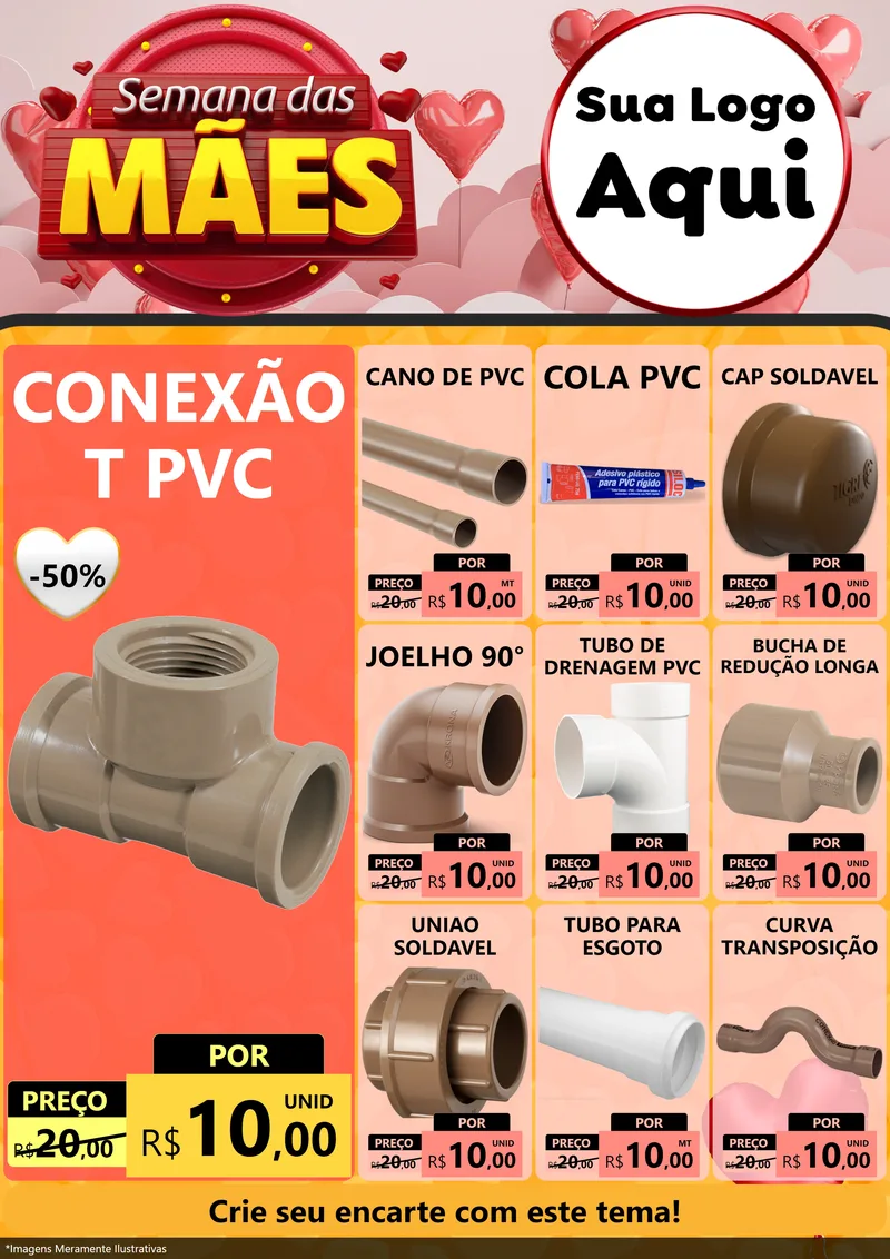 Modelo de Encarte para Encarte A4 Vertical com o tema Semana das Mães para Tubos e conexões