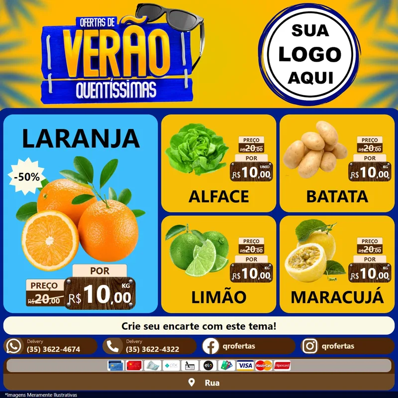Modelo de Rede Social para Feed Facebook com o tema Ofertas de Verão Quentíssimas para Hortifrúti