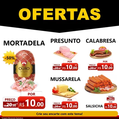 Modelo de Rede Social para Feed Facebook com o tema Ofertas Preto e Vermelho Cartaz para Frios e Laticínios