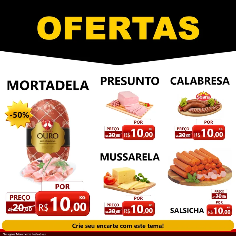 Modelo de Rede Social para Feed Facebook com o tema Ofertas Preto e Vermelho Cartaz para Frios e Laticínios