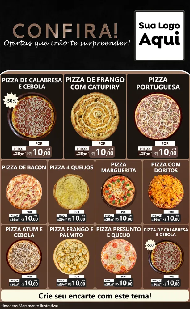 Modelo de Encarte para Encarte Grande com o tema Confira! Ofertas que irão te surpreender! para Pizzaria