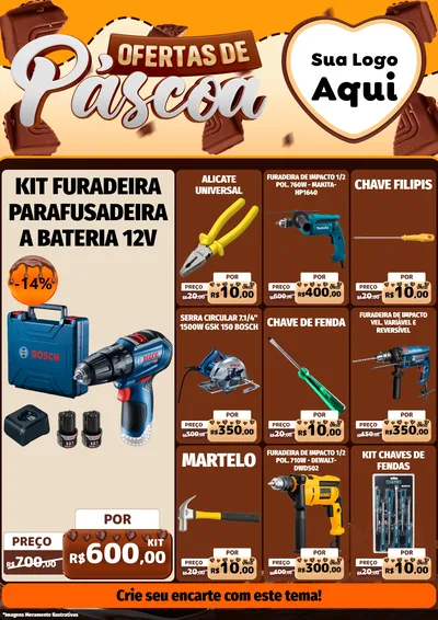 Modelo de Encarte para Encarte A4 Vertical com o tema Ofertas de Páscoa para Maquinas e Ferramentas