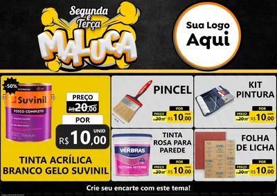 Modelo de Encarte para Encarte A4 Horizontal com o tema Segunda e Terça Maluca para Tintas e Ferramentas