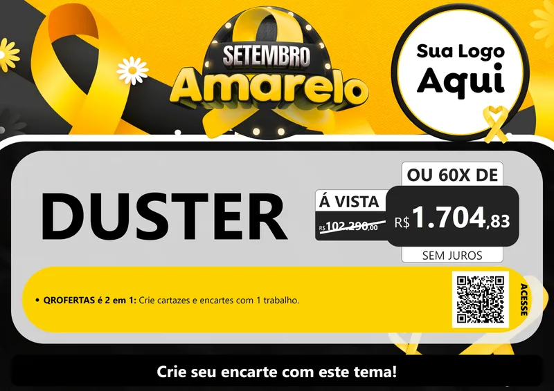 Modelo de Cartaz para Cartaz A4 Horizontal com o tema Setembro Amarelo para Concessionaria de Carros