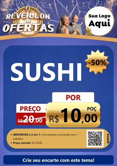 Modelo de Cartaz para Cartaz A4 Vertical com o tema Réveillon de Ofertas para Comida japonesa