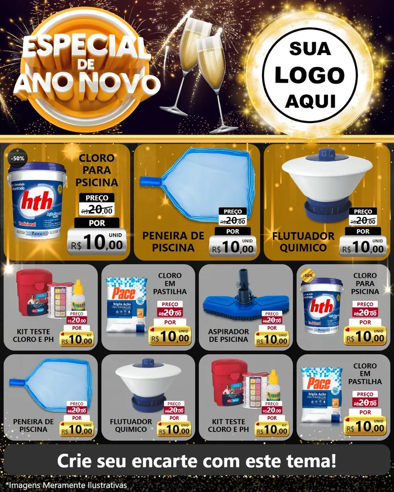 Modelo de Rede Social para Feed Instagram com o tema Especial de Ano Novo para Produtos para Piscina