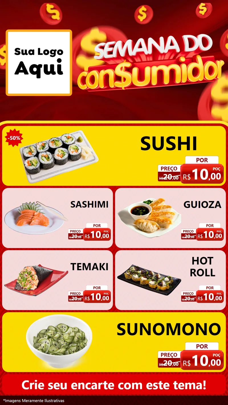 Modelo de TV para TV Vertical com o tema Semana do Consumidor para Comida japonesa