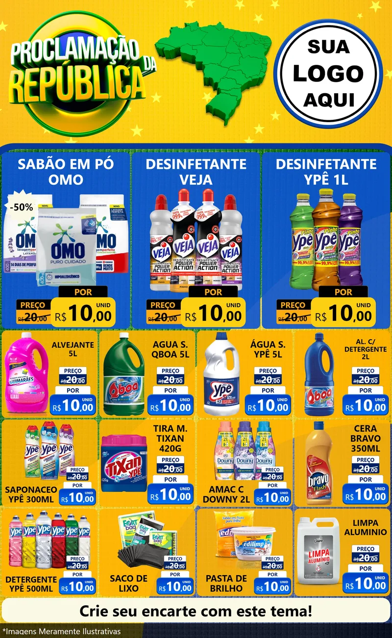 Modelo de Encarte para Encarte Grande com o tema Proclamação da República para Produtos de Limpeza