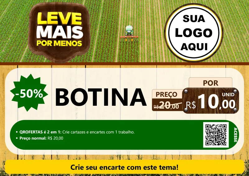 Modelo de Cartaz para Cartaz A4 Horizontal com o tema Leve Mais Por Menos - Agro para Agropecuária
