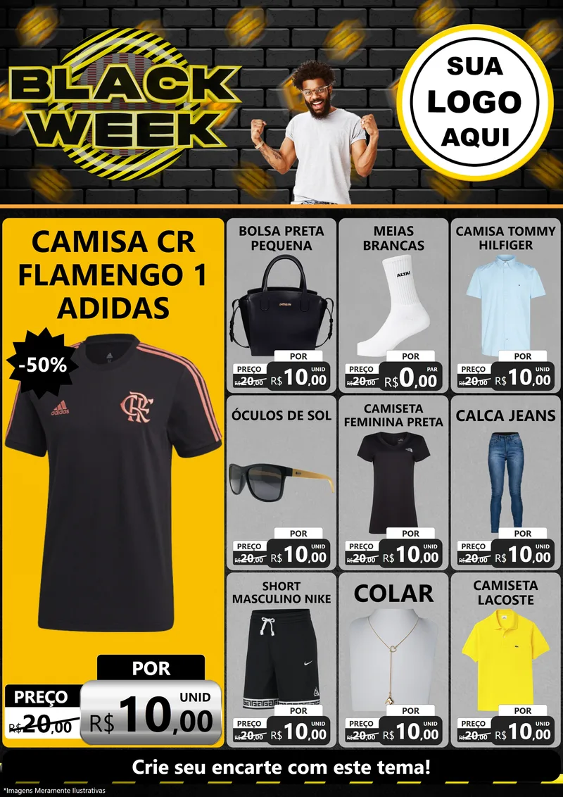 Modelo de Encarte para Encarte A4 Vertical com o tema Black Week para Roupas e acessórios