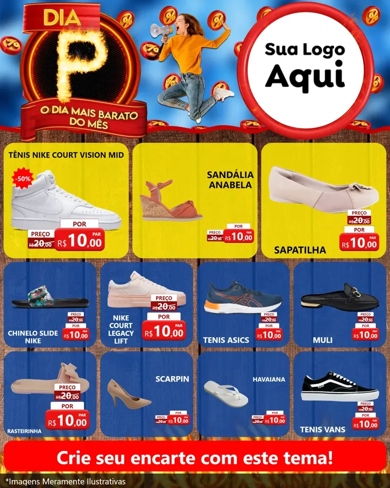Modelo de Rede Social para Feed Instagram com o tema Dia P - O Dia Mais Barato Do Mês para Calçados