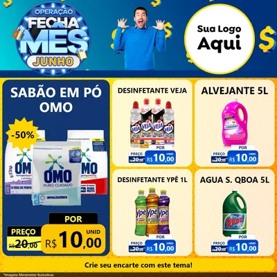 Modelo de Rede Social para Feed Facebook com o tema Operação Fecha Mês, Junho para Produtos de Limpeza