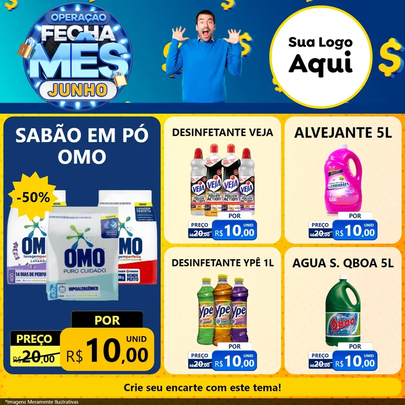 Modelo de Rede Social para Feed Facebook com o tema Operação Fecha Mês, Junho para Produtos de Limpeza