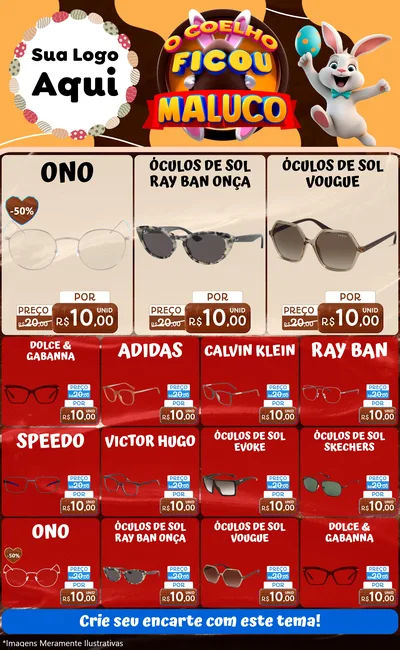 Modelo de Encarte para Encarte Grande com o tema O Coelho Ficou Maluco - Páscoa para Óticas