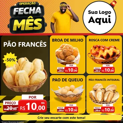 Modelo de Rede Social para Feed Facebook com o tema Operação Fecha Mês para Padaria