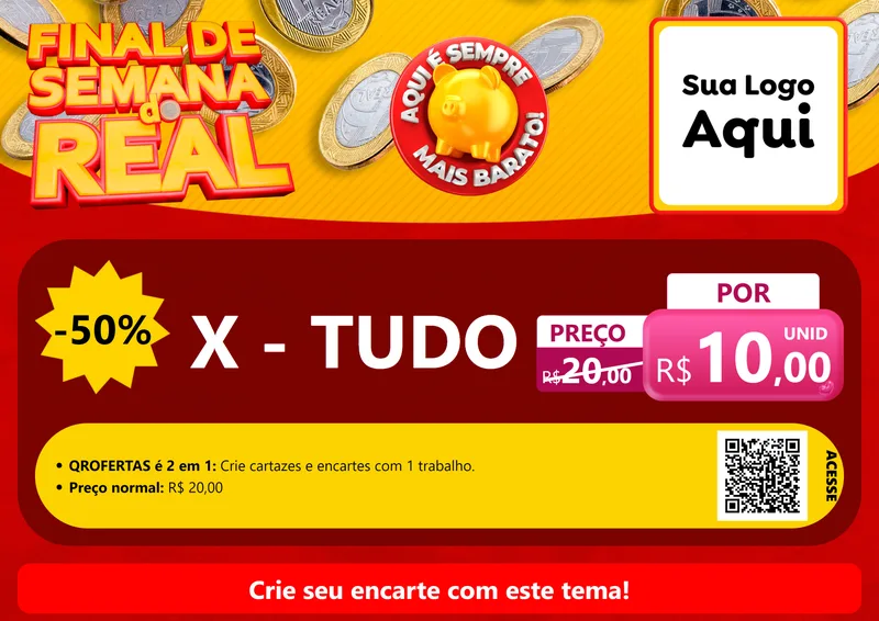 Modelo de Cartaz para Cartaz A4 Horizontal com o tema Final de Semana do Real para Hamburgueria
