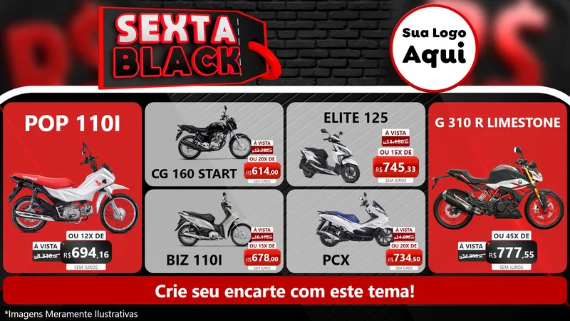 Modelo de TV para TV Horizontal com o tema Sexta Black para Concessionaria de Motos