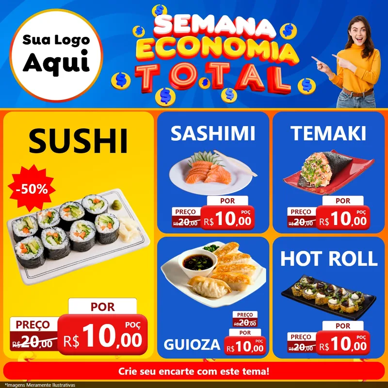 Modelo de Rede Social para Feed Facebook com o tema Semana Economia Total para Comida japonesa