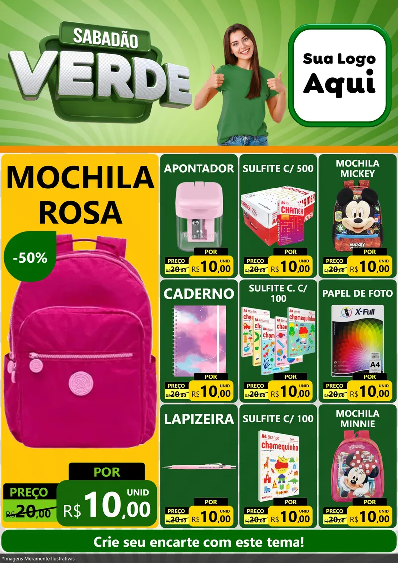 Modelo de Encarte para Encarte A4 Vertical com o tema Sabadão Verde para Papelaria