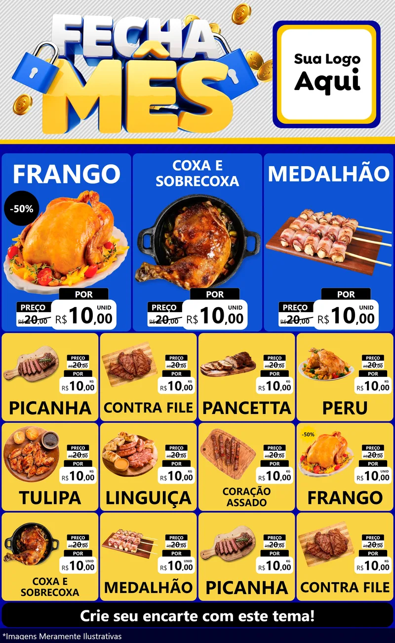 Modelo de Encarte para Encarte Grande com o tema Fecha Mês para Assados