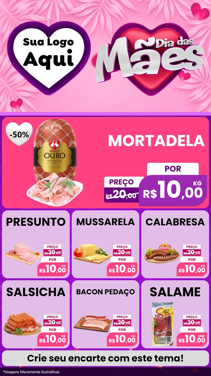 Modelo de Rede Social para Stories com o tema Dia das Mães para Frios e Laticínios