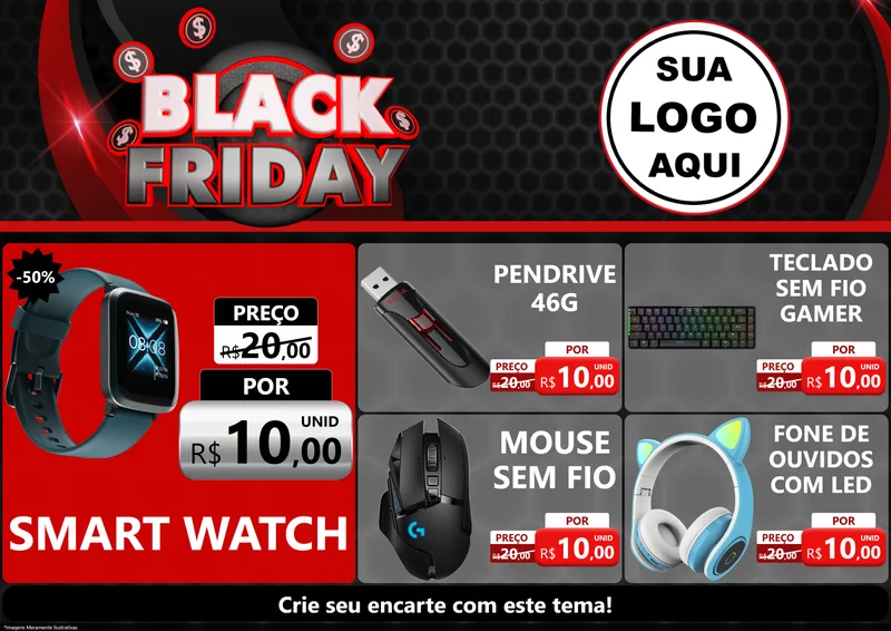 Modelo de Encarte para Encarte A4 Horizontal com o tema Black Friday para Informática