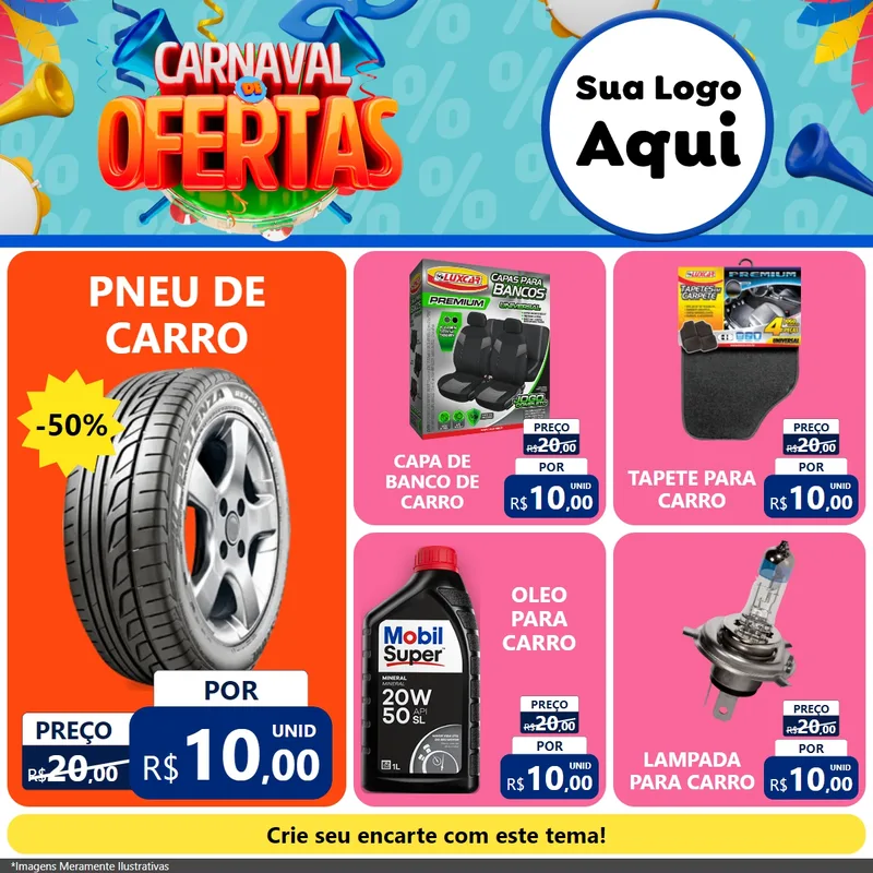 Modelo de Rede Social para Feed Facebook com o tema Carnaval de Ofertas para Auto peças