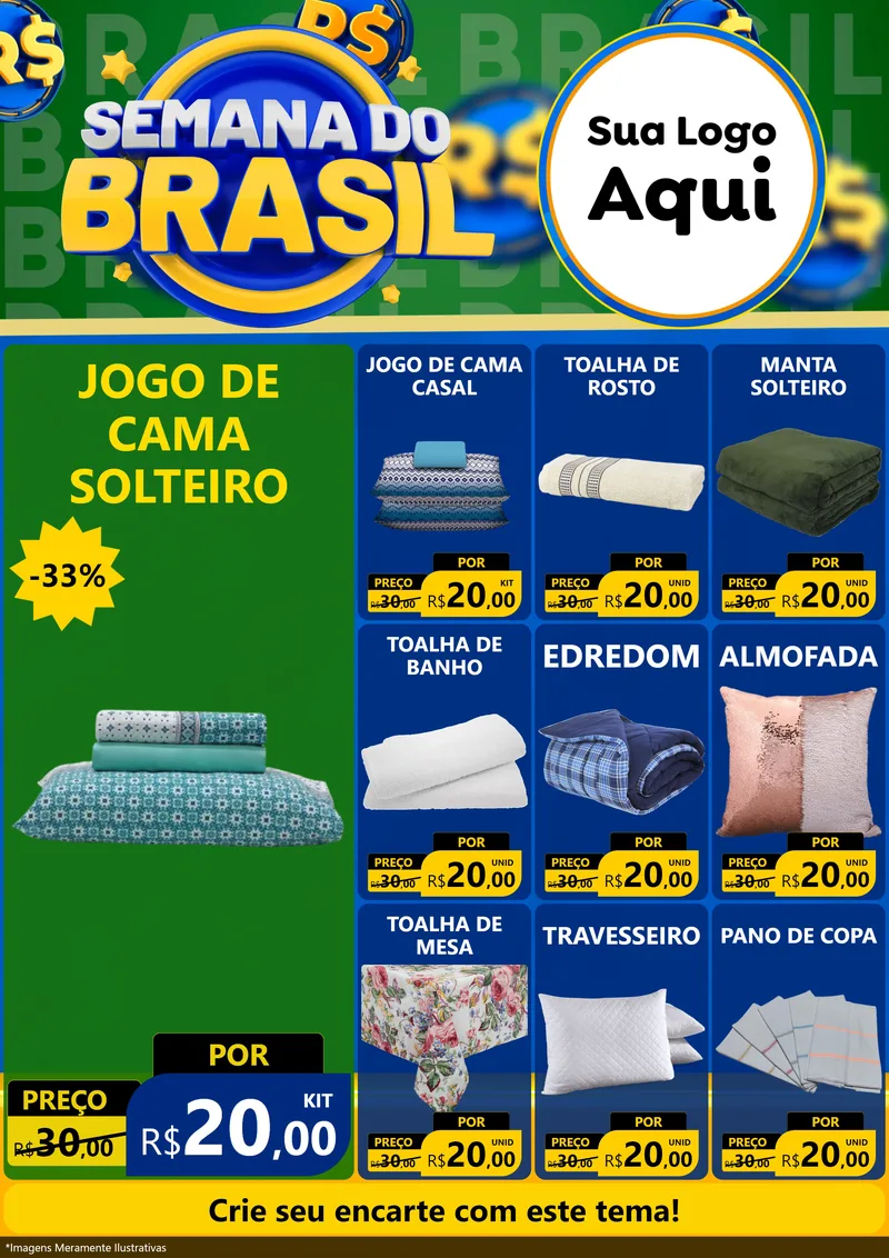 Modelo de Encarte para Encarte A4 Vertical com o tema Semana Do Brasil para Cama, Mesa e Banho