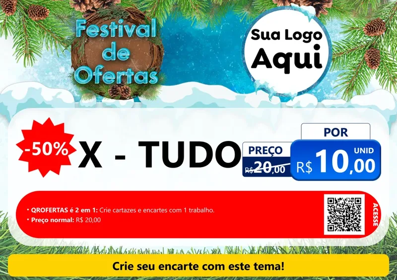 Modelo de Cartaz para Cartaz A4 Horizontal com o tema Festival de Ofertas - Inverno para Hamburgueria