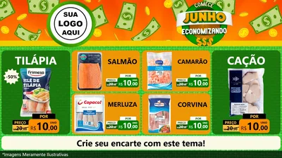 Modelo de TV para TV Horizontal com o tema Comece Junho Economizando para Peixaria