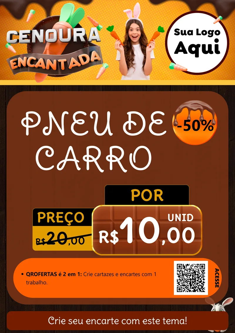 Modelo de Cartaz para Cartaz A4 Vertical com o tema Cenoura Encantada - Páscoa para Auto peças