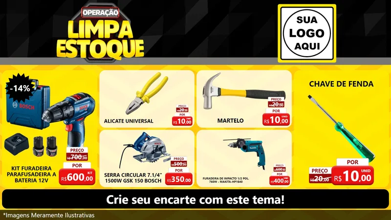 Modelo de TV para TV Horizontal com o tema Operação Limpa Estoque para Maquinas e Ferramentas