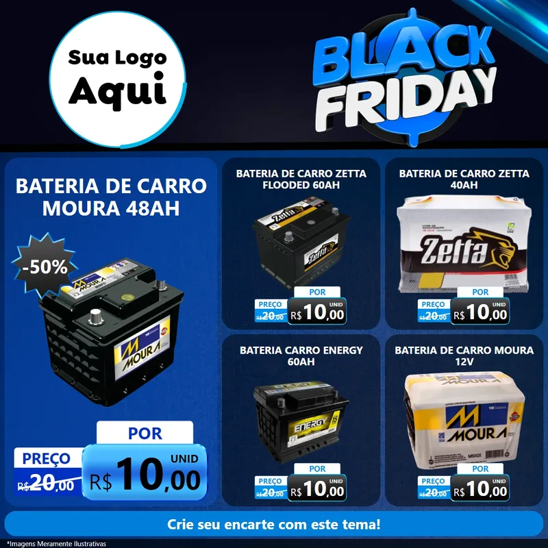 Modelo de Rede Social para Feed Facebook com o tema Black Friday para Baterias Elétricas