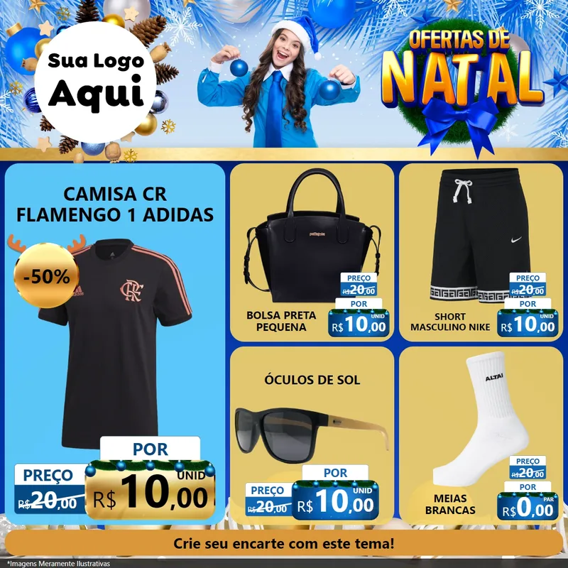 Modelo de Rede Social para Feed Facebook com o tema Ofertas de Natal para Roupas e acessórios