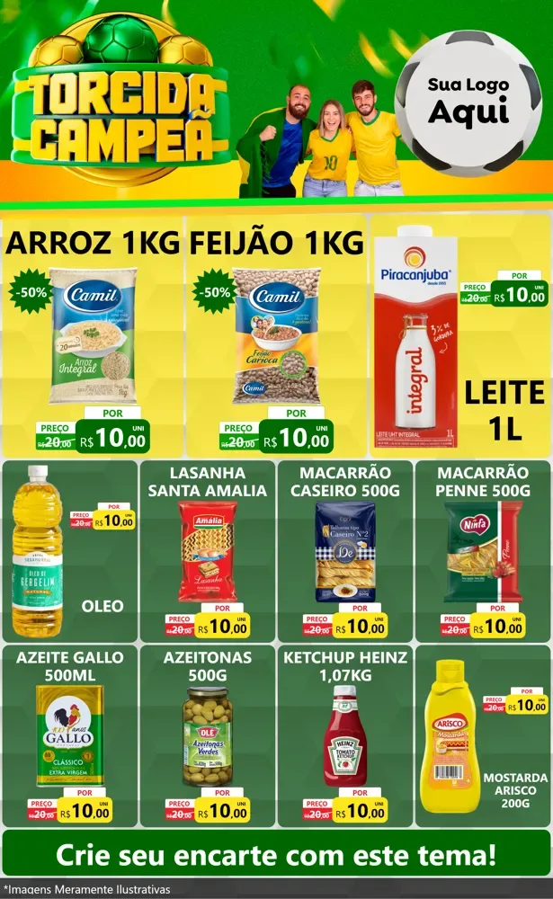 Modelo de Encarte para Encarte Grande com o tema Torcida Campeã - Copa para Supermercado