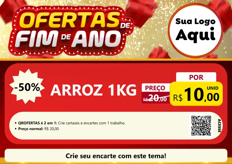 Modelo de Cartaz para Cartaz A4 Horizontal com o tema Ofertas de Fim de Ano para Supermercado