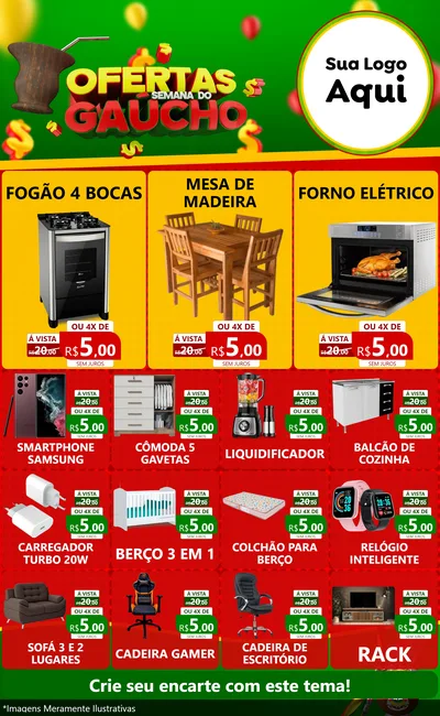Modelo de Encarte para Encarte Grande com o tema Ofertas Semana Do Gaúcho para Móveis e Eletro