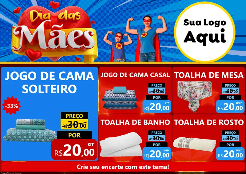 Modelo de Encarte para Encarte A4 Horizontal com o tema Dia das Mães para Cama, Mesa e Banho