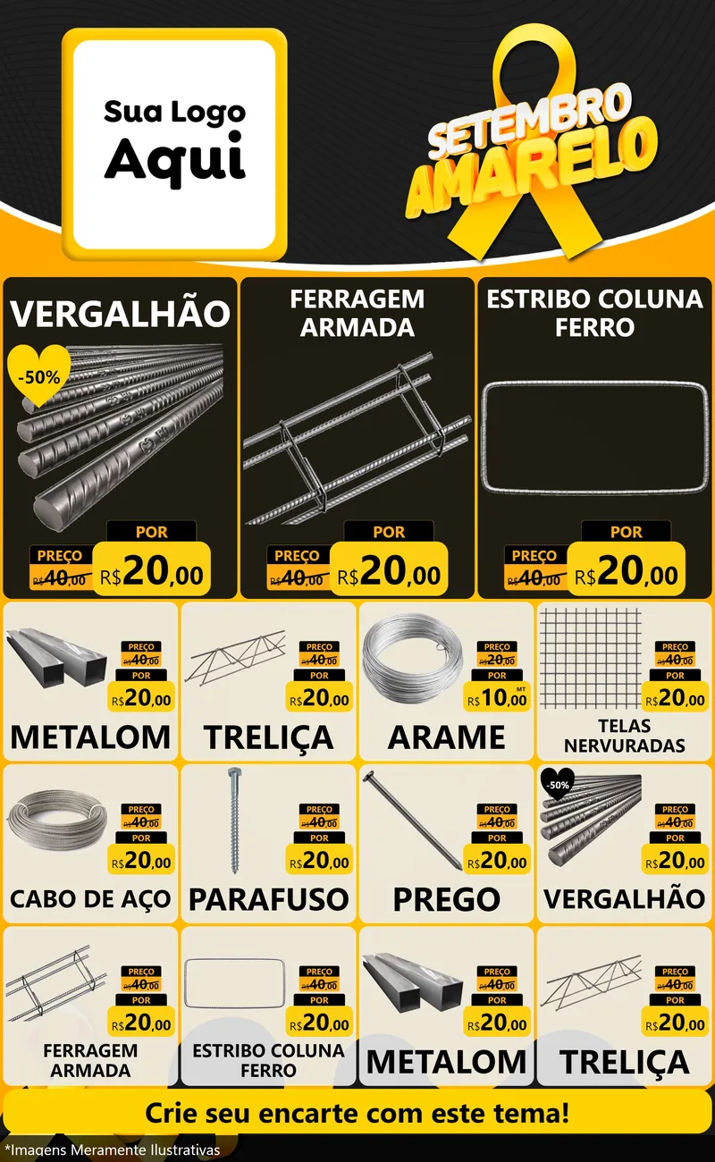 Modelo de Encarte para Encarte Grande com o tema Setembro Amarelo para Ferragens