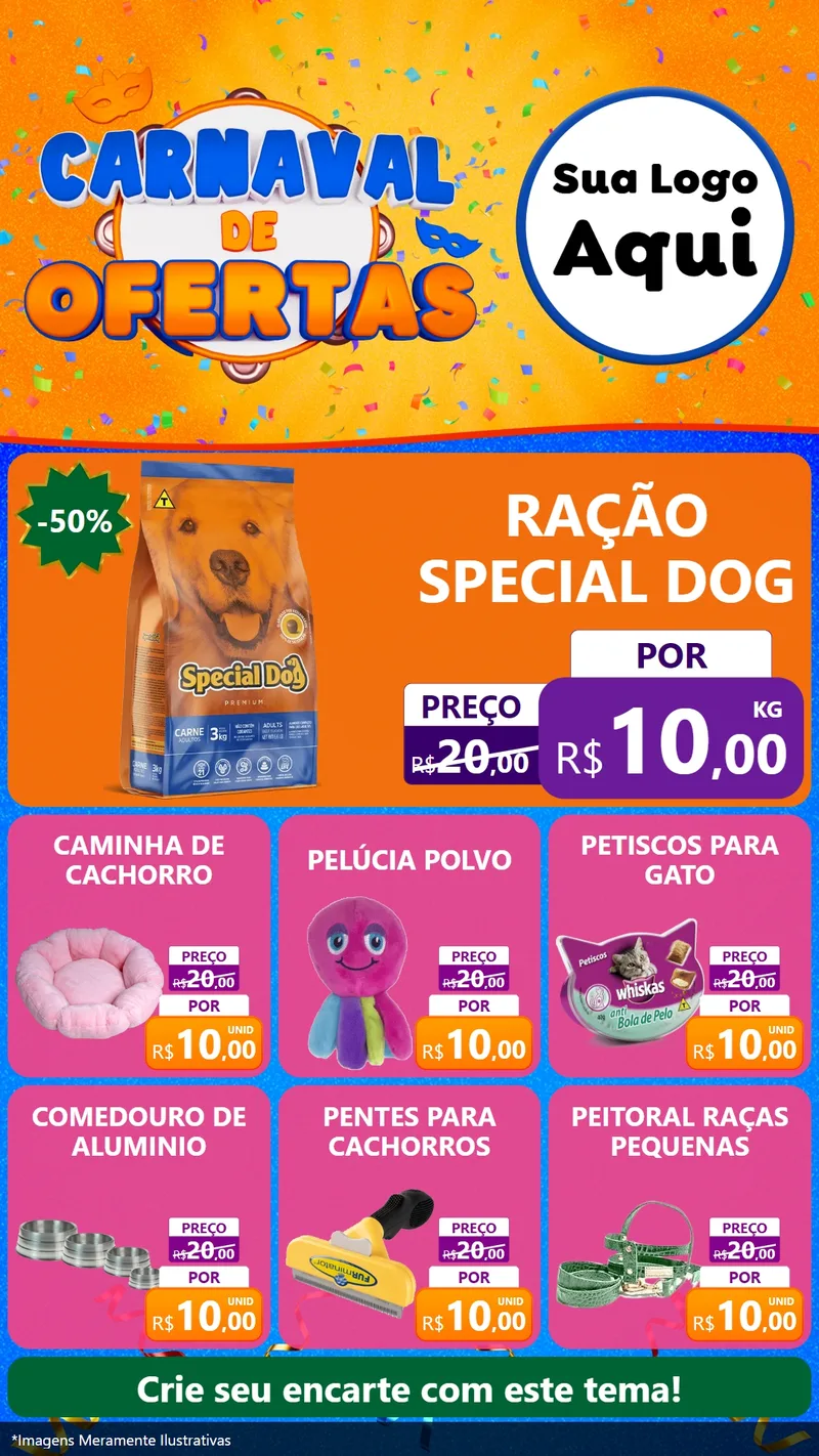 Modelo de Rede Social para Stories com o tema Carnaval de Ofertas para Pet Shop