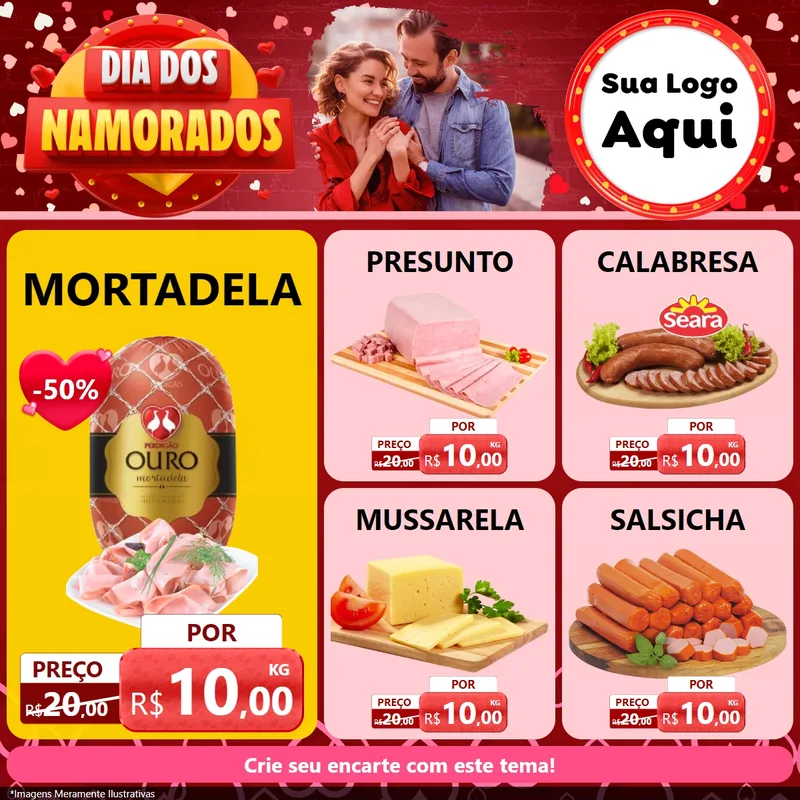 Modelo de Rede Social para Feed Facebook com o tema Dia Dos Namorados para Frios e Laticínios