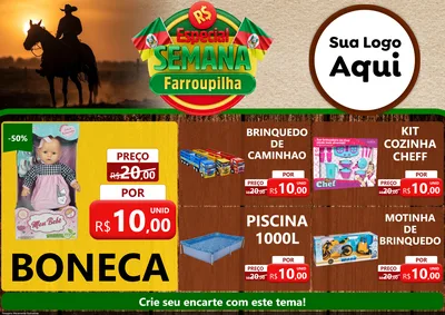 Modelo de Encarte para Encarte A4 Horizontal com o tema Especial Semana Farroupilha para Brinquedos