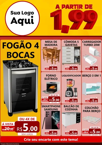 Modelo de Encarte para Encarte A4 Vertical com o tema A Partir de Um e Noventa e Nove - 1,99 para Móveis e Eletro